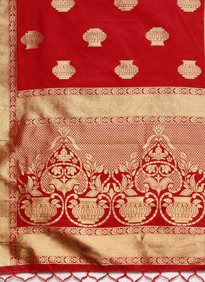 Women Scarlet Red Color Woven Banarasi Dupatta 2