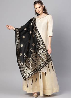 Women Black Color Woven Banarasi Dupatta 1