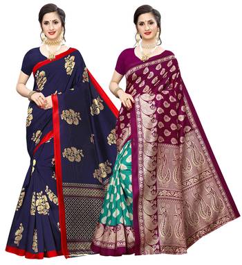 Combo Of 2 Poly Silk  Multicolor Printed Women's Saree 1