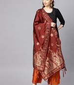 Women Maroon Color Woven Banarasi Dupatta