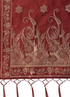 Women Maroon Color Woven Banarasi Dupatta 2