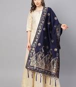 Women Navy blue Color Woven Banarasi Dupatta