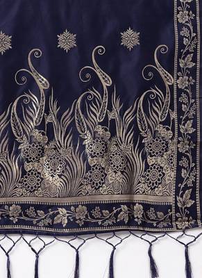 Women Navy blue Color Woven Banarasi Dupatta 2