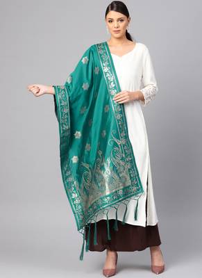Women Green Color Woven Banarasi Dupatta 1