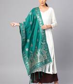 Women Green Color Woven Banarasi Dupatta