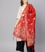 Women Red Color Woven Banarasi Dupatta