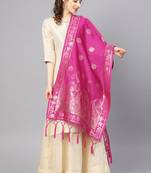 Women Rani Pink Color Woven Banarasi Dupatta