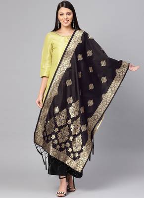 Women Black Color Woven Banarasi Dupatta 1