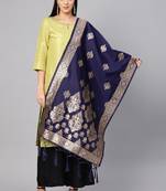 Women Navy blue Color Woven Banarasi Dupatta