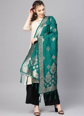 Women Turquoise Color Woven Banarasi Dupatta 1