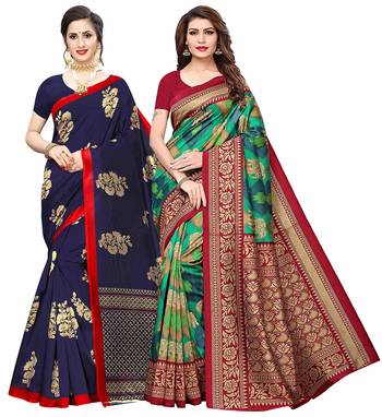 Combo Of 2 Poly Silk  Multicolor Printed Women's Saree 1