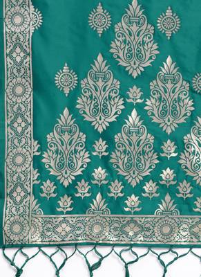 Women Turquoise Color Woven Banarasi Dupatta 2