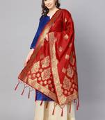 Women Red Color Woven Banarasi Dupatta
