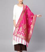Women Rani Pink Color Woven Banarasi Dupatta