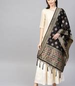 Women Black Color Woven Banarasi Dupatta