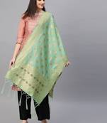 Women Sea Green Color Woven Banarasi Dupatta