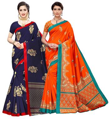 Combo Of 2 Poly Silk  Multicolor Printed Women's Saree 1