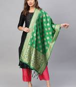 Women Green Color Woven Banarasi Dupatta