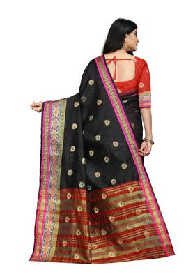 Women   s black South Cotton Designer saree With Jacquard butta All Over 3