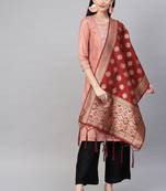 Women Maroon Color Woven Banarasi Dupatta
