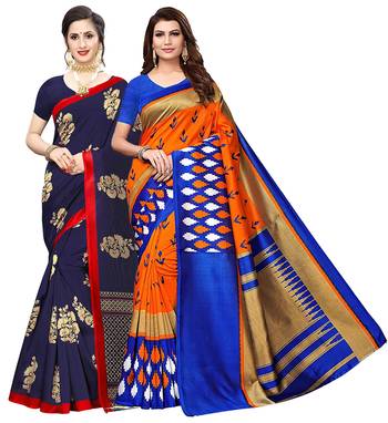 Combo Of 2 Poly Silk  Multicolor Printed Women's Saree 1