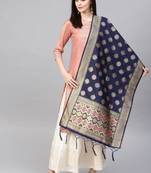 Women Navy blue Color Woven Banarasi Dupatta