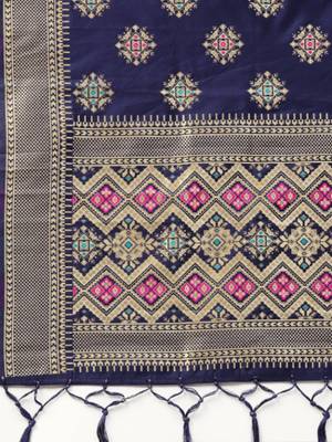 Women Navy blue Color Woven Banarasi Dupatta 2