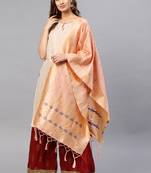 Women Peach Color Woven Banarasi Dupatta