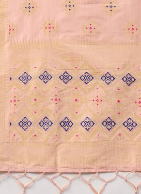 Women Peach Color Woven Banarasi Dupatta 2