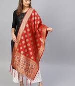 Women Red Color Woven Banarasi Dupatta