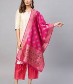 Women Rani Pink Color Woven Banarasi Dupatta