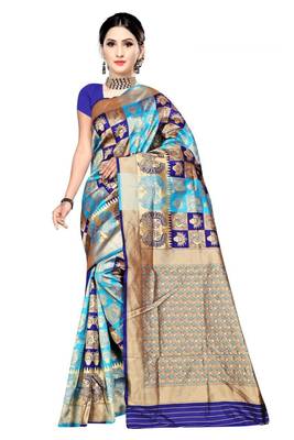 Womens  Designer Multicolor Banarasi Silk  Saree With Designer  Blouse 1