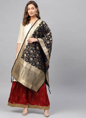 Women Black Color Woven Banarasi Dupatta 1