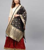 Women Black Color Woven Banarasi Dupatta