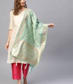 Women Sea green Color Woven Banarasi Dupatta