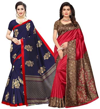 Combo Of 2 Poly Silk  Multicolor Printed Women's Saree 1
