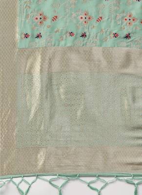 Women Sea green Color Woven Banarasi Dupatta 2