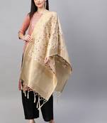 Women Cream Color Woven Banarasi Dupatta