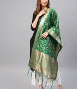 Women Green Color Woven Banarasi Dupatta