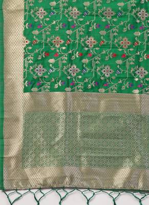 Women Green Color Woven Banarasi Dupatta 2