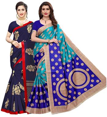 Combo Of 2 Poly Silk  Multicolor Printed Women's Saree 1