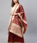 Women Maroon Color Woven Banarasi Dupatta