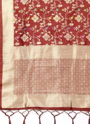 Women Maroon Color Woven Banarasi Dupatta 2
