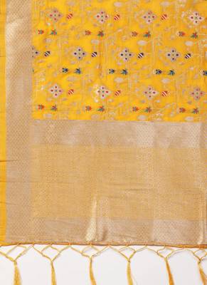 Women Yellow Color Woven Banarasi Dupatta 2