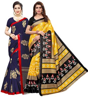 Combo Of 2 Poly Silk  Multicolor Printed Women's Saree 1