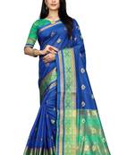 Women   s blue South Cotton Designer saree With Jacquard butta All Over