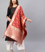 Women Red Color Woven Banarasi Dupatta
