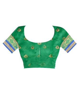 Women   s blue South Cotton Designer saree With Jacquard butta All Over 4