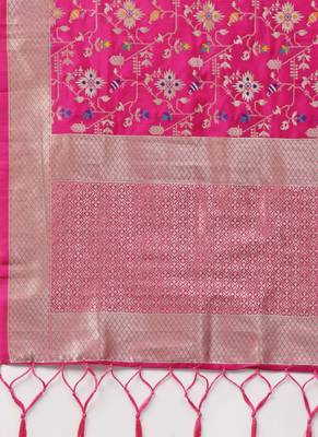 Women Rani Pink Color Woven Banarasi Dupatta 2