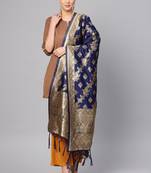 Women Navy Blue Color Woven Banarasi Dupatta